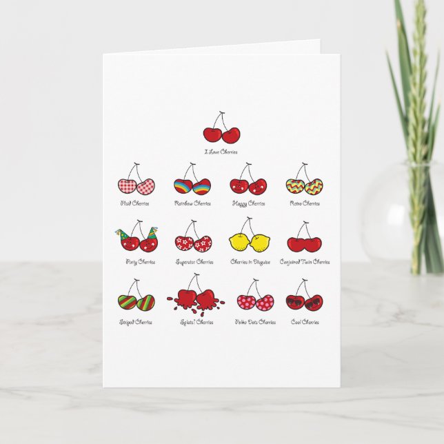 Cartoon Fun Comic Funny Cheeky Red Cherries Cherry Karte (Vorderseite)
