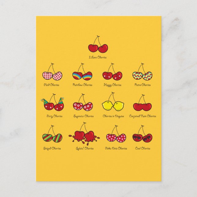 Cartoon Fun Comic Funny Cheeky Red Cherries Cherry Postkarte (Vorderseite)