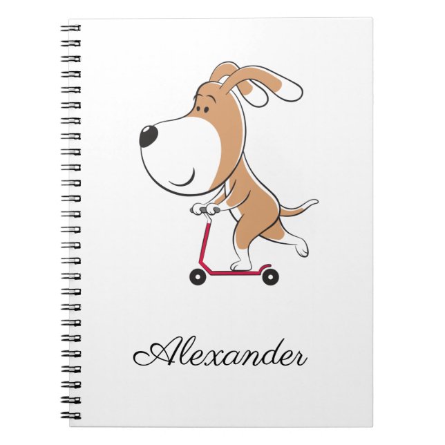 Cartoon Funny Doppy Puppy Kick Scooter Back School Notizblock (Vorderseite)