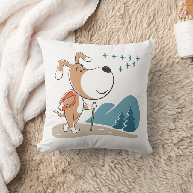 Cartoon Funny Niedlich Dog Welpe Wanderung Wald Kissen (Decke)