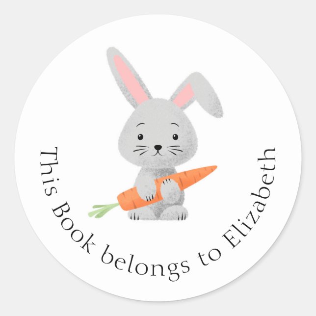 Cartoon Funny Niedlich Rabbit Bunny Carrot Buchzei Runder Aufkleber (Vorderseite)