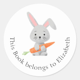 Cartoon Funny Niedlich Rabbit Bunny Carrot Buchzei Runder Aufkleber
