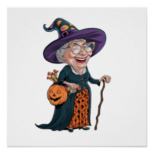 Cartoon Funny Oma und Halloween(2) Poster