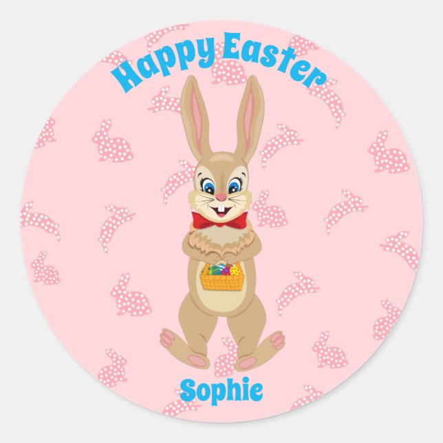Cartoon Funny Osterrabbit Bunny Colorful Egg Runder Aufkleber (Vorderseite)