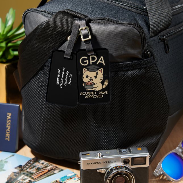 Cartoon Funny Scholar Cat Tunes Paws Gepäckanhänger (Vorderseite & Rückseite)