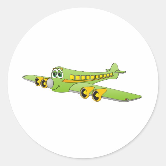 Cartoon für grüne Passagierjets Runder Aufkleber (Vorderseite)