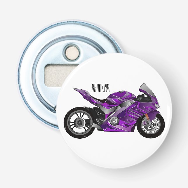 Cartoon für lila Motorräder Flaschenöffner (Vorderseite)