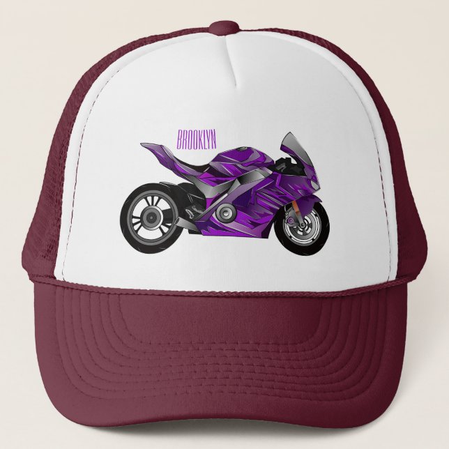 Cartoon für lila Motorräder Truckerkappe (Vorderseite)
