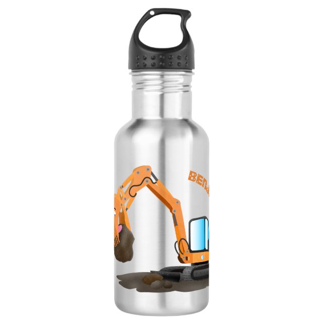 Cartoon für niedlich-orange-Bagger Edelstahlflasche (Vorderseite)