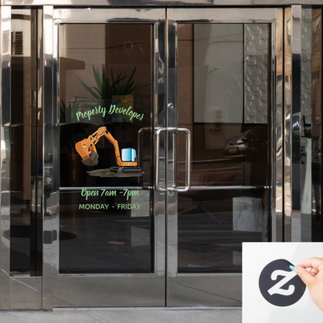 Cartoon für niedlich-orange-Bagger Fensteraufkleber (Büro Tür)