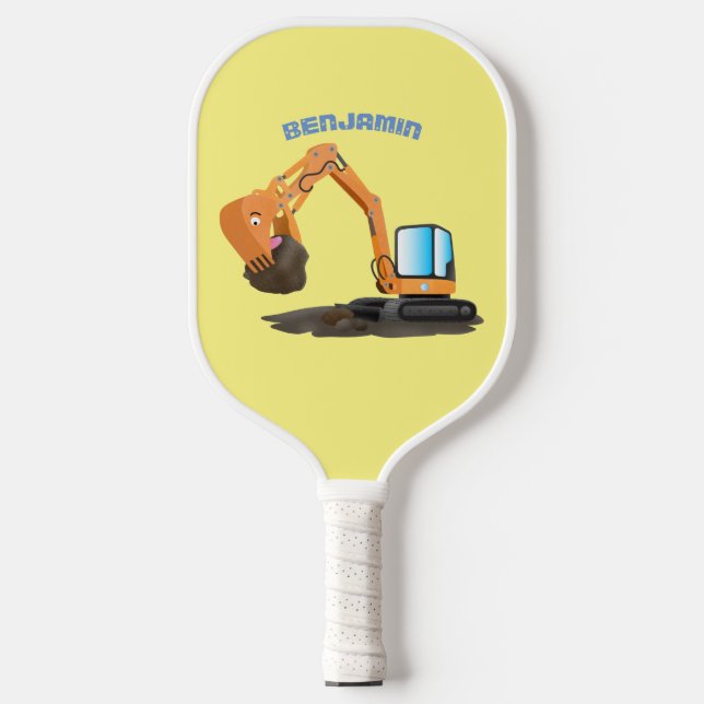 Cartoon für niedlich-orange-Bagger Pickleball Schläger (Vorderseite)