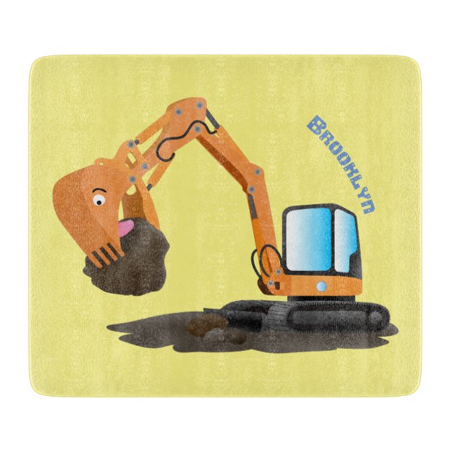 Cartoon für niedlich-orange-Bagger Schneidebrett (Vorderseite)