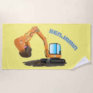 Cartoon für niedlich-orange-Bagger Strandtuch