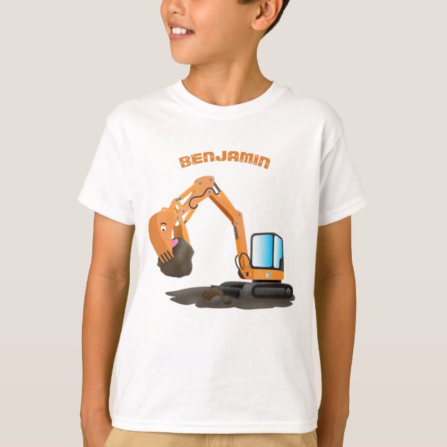 Cartoon für niedlich-orange-Bagger T-Shirt (Vorderseite)