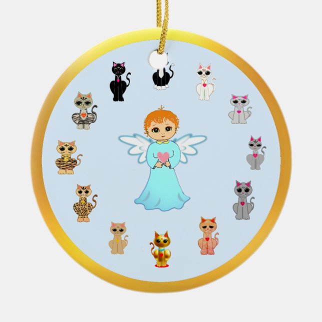 Cartoon für niedliche Engel und Katzen Keramik Ornament (Vorne)
