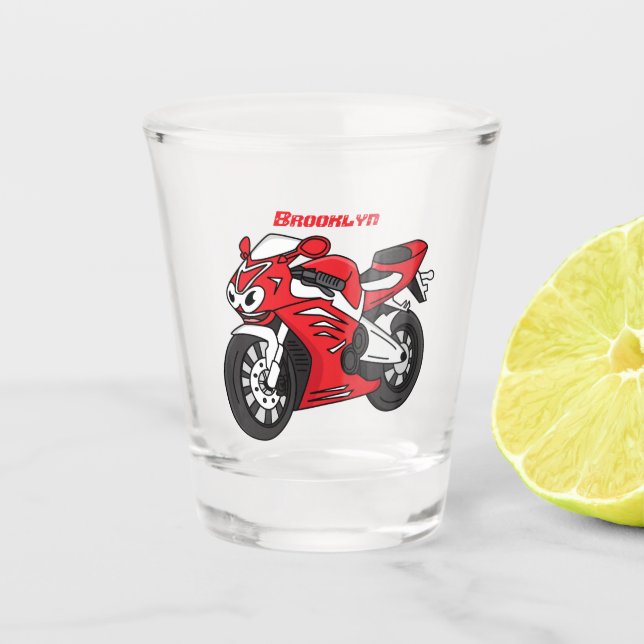 Cartoon für niedliche Motorräder Schnapsglas (Vorderseite)