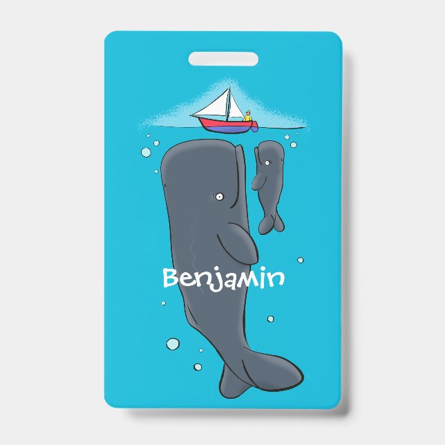 Cartoon für niedliche Wale und Segelboote Ausweis (Front)