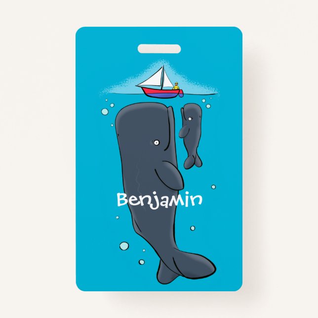Cartoon für niedliche Wale und Segelboote Ausweis (Vorderseite)