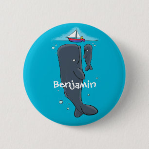 Cartoon für niedliche Wale und Segelboote Button