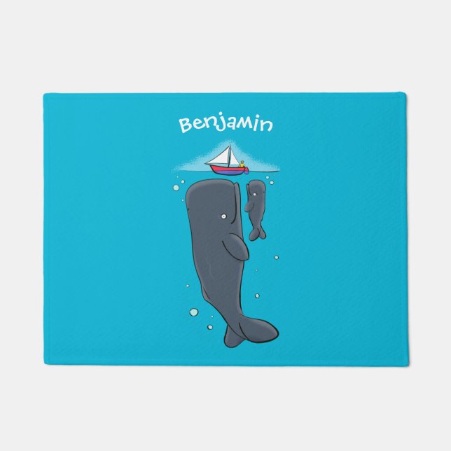 Cartoon für niedliche Wale und Segelboote Fußmatte (Vorderseite)
