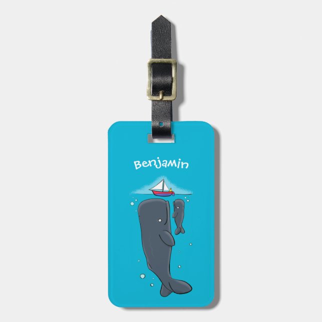Cartoon für niedliche Wale und Segelboote Gepäckanhänger (Vorderseite vertikal)