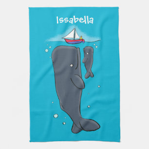 Cartoon für niedliche Wale und Segelboote Geschirrtuch