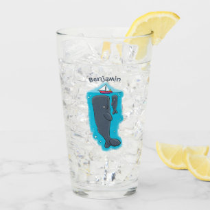 Cartoon für niedliche Wale und Segelboote Glas