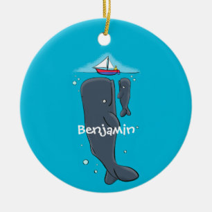 Cartoon für niedliche Wale und Segelboote Keramik Ornament