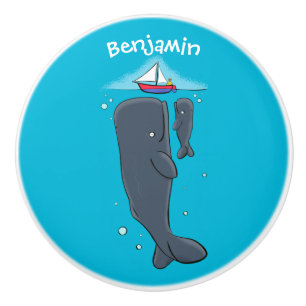 Cartoon für niedliche Wale und Segelboote Keramikknauf
