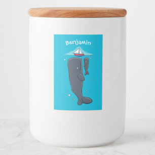 Cartoon für niedliche Wale und Segelboote Lebensmitteletikett