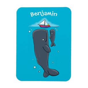Cartoon für niedliche Wale und Segelboote Magnet