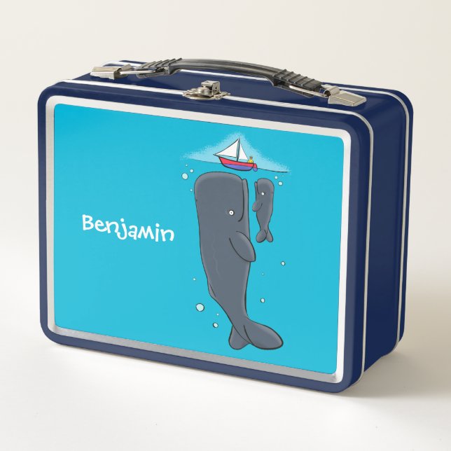 Cartoon für niedliche Wale und Segelboote Metall Brotdose (Vorderseite)
