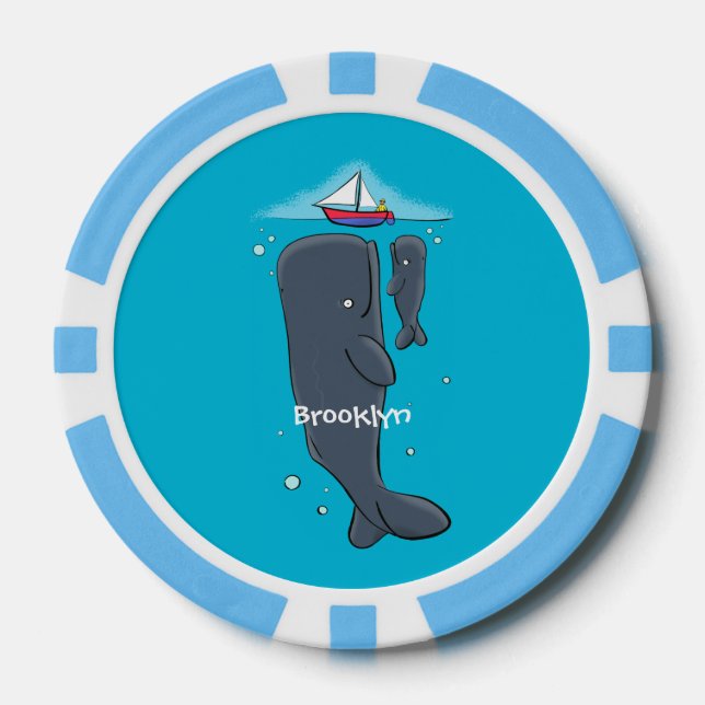 Cartoon für niedliche Wale und Segelboote Pokerchips (Vorderseite)