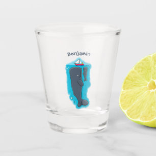 Cartoon für niedliche Wale und Segelboote Schnapsglas