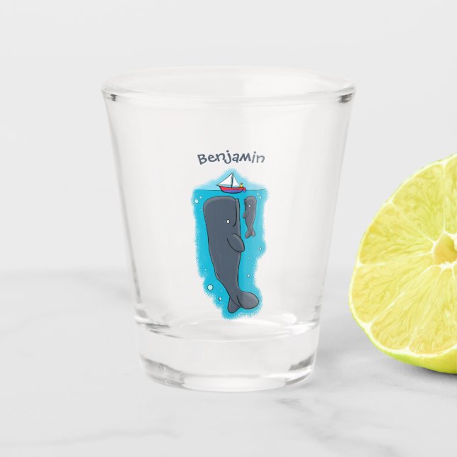 Cartoon für niedliche Wale und Segelboote Schnapsglas (Vorderseite)