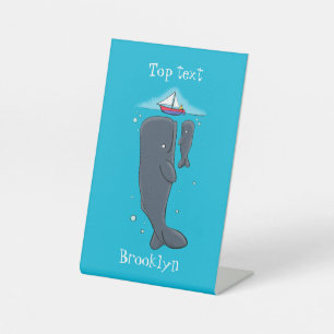 Cartoon für niedliche Wale und Segelboote Sockelschild