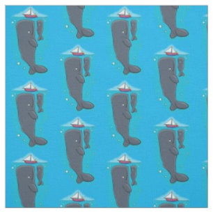 Cartoon für niedliche Wale und Segelboote Stoff