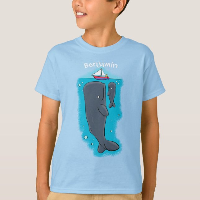 Cartoon für niedliche Wale und Segelboote T-Shirt (Vorderseite)