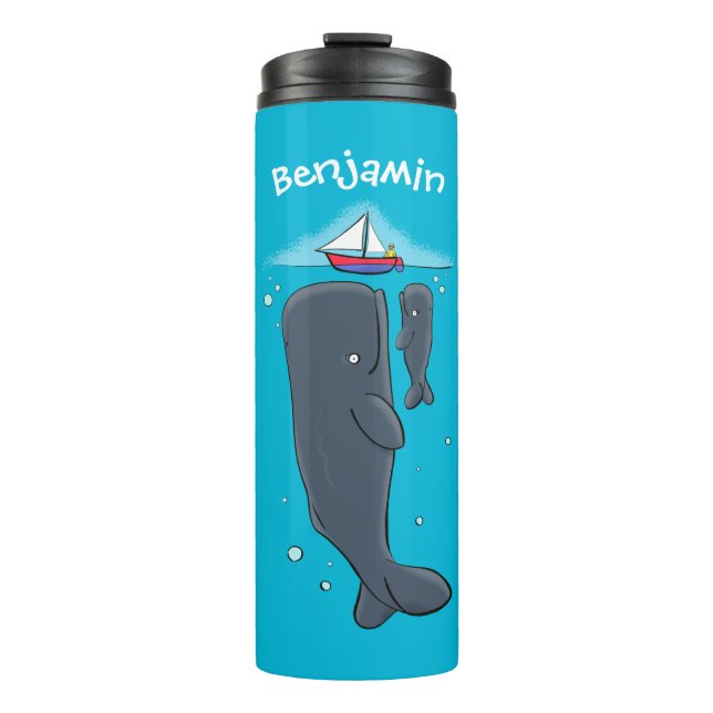 Cartoon für niedliche Wale und Segelboote Thermosbecher (Vorderseite)