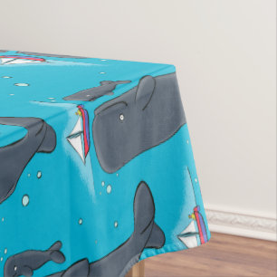 Cartoon für niedliche Wale und Segelboote Tischdecke