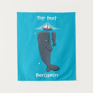 Cartoon für niedliche Wale und Segelboote Wandteppich