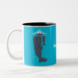 Cartoon für niedliche Wale und Segelboote Zweifarbige Tasse