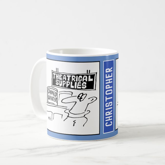 Cartoon für Schauspieler und Theatermaterial. Kaffeetasse (Vorderseite Links)