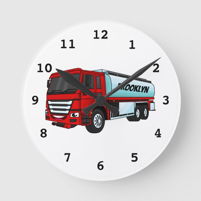 Cartoon für Tankwagen Runde Wanduhr (Vorderseite)