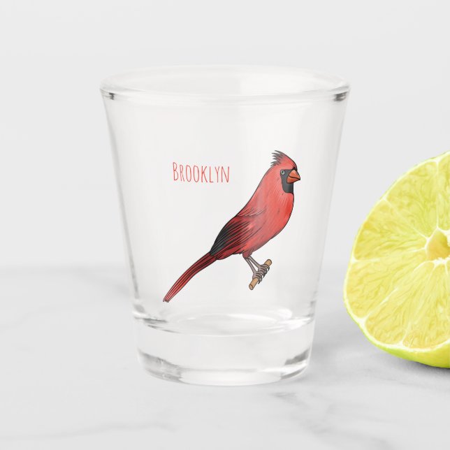 Cartoon für Vogelarten im nördlichen Kardinal Schnapsglas (Vorderseite)