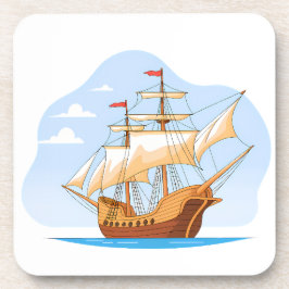 Cartoon Galleon Sailing on Blue Water Getränkeuntersetzer