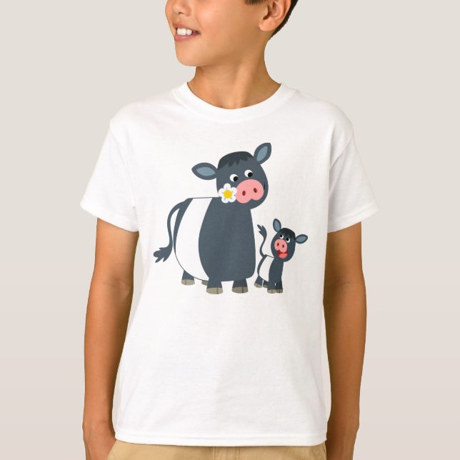 Cartoon Galloway Kuh & Calf Kinder T - Shirt (Vorderseite)