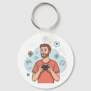 Cartoon-Gamer-Charakterillustration Schlüsselanhänger