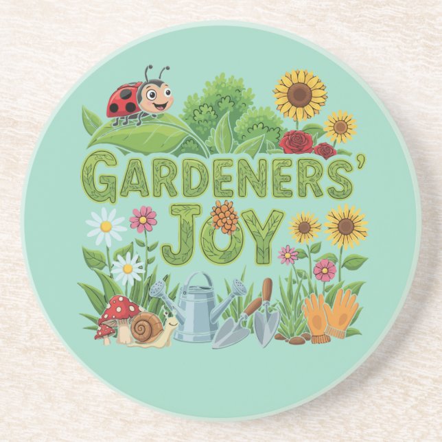 Cartoon "Gardeners' Joy" in Farben und Whimsical Getränkeuntersetzer (Vorne)