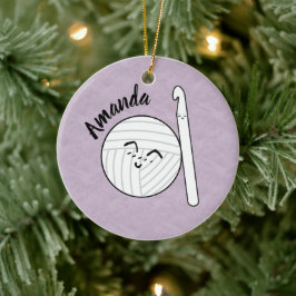 Cartoon Garnball & Crochet Hook + Name Keramik Ornament